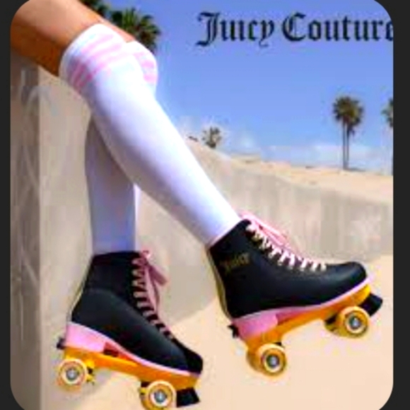 New! Box!Juicy Couture Black Skates with Pink-These Fit Adult UpTo Size 7-8.5 - Picture 1 of 10